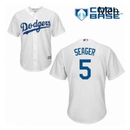 Mens Majestic Los Angeles Dodgers 5 Corey Seager Replica White Home Cool Base MLB Jersey